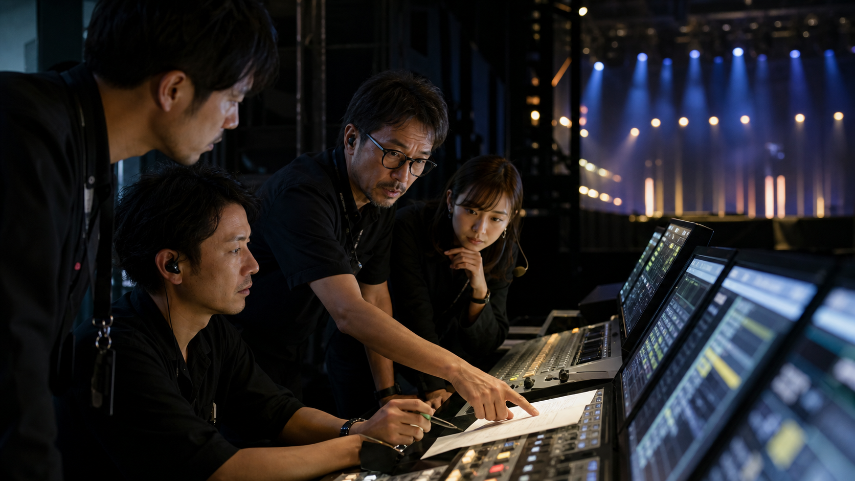 イベントの進行と演出を確認する制作チーム